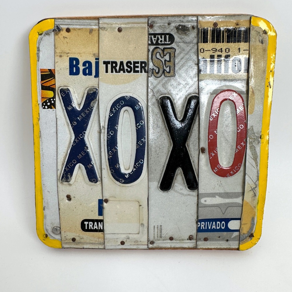 Handmade License Plate XOXO Wall Art Recycled Metal Folk Art Rustic Decor